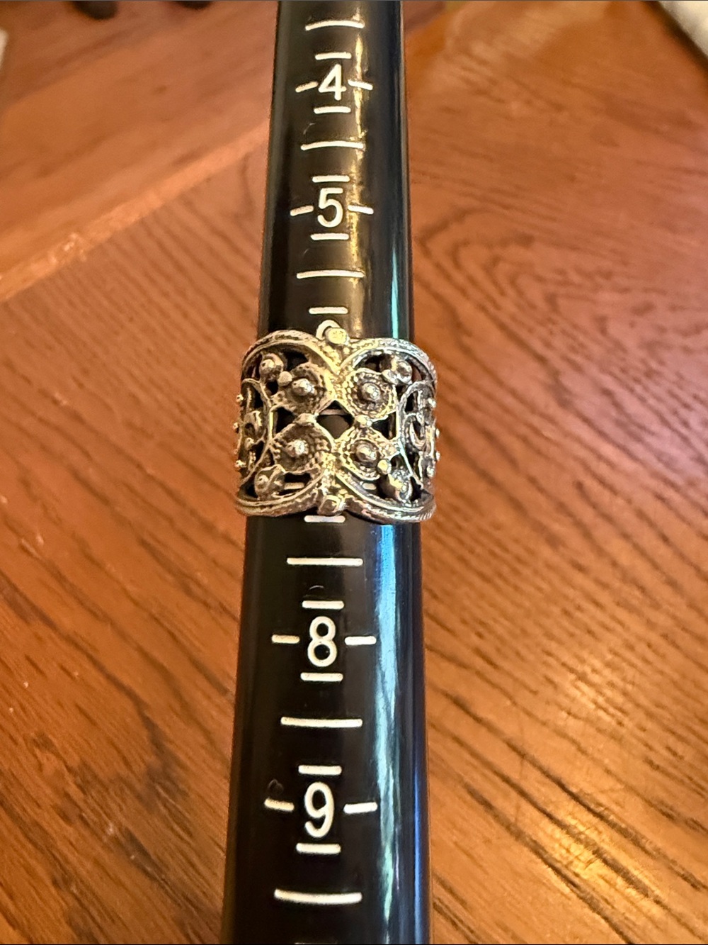 Source Unknown Silver Filigree Wide Band Ring